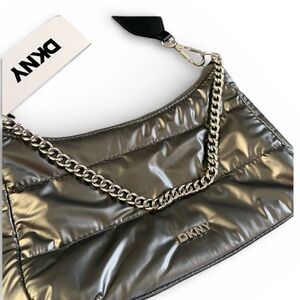 DKNY Cairo Pouchette metallic crossbody Shoulder Bag with Chain